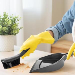 Stainless Steel Household Broom & Carpet Rake Combo Set - 50" Adjustable Comfortable Handle, Removable & Washable, Handheld Cleaning Brush, Scratch-Free Wipe Squeegee, Pet Hair Lint Remover, Grey Dustpan (CT2504GY) for Rugs, Hardwood Floors, Natural Rubbe