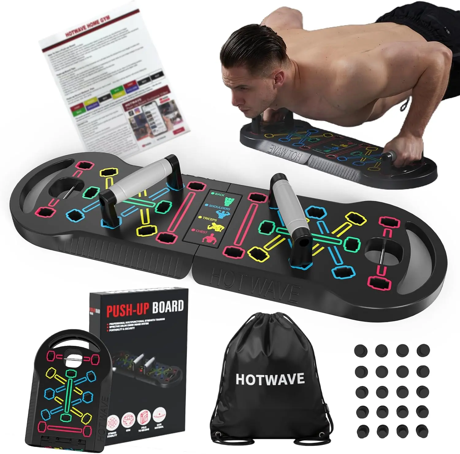Transform Your Home Workouts with the  20-in-1 Push Up Board - Portable, Foldable Push Up Bar for Men & Women - Achieve Strength Training Goals Anywhere with Professional-Grade Pushup Handles! HOTWAVE