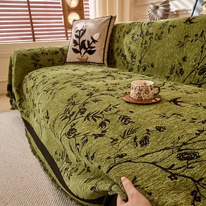 Vintage Chenille Sofa Throw Floral Pattern Soft Washable Anti-Scratch Pet Friendly Couch Protector Multi Use Blanket for Elegant Living Room Bedroom Machine Wash