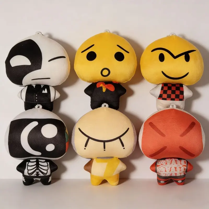 6Pcs Cute Emoji Plush Keychain Set, Soft Stuffed Doll Pendant for Backpack, Bag Charm, Horror Game Style Collectible Toy Gift for Kids & Fans