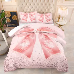 This pink satin & lace bow-knot comforter set, one comforter & one or two coreless pillowcase, with soft colors, sweet & delicate style, perfect for those who love a luxurious princess-style aesthetic, ideal for a girl's bedroom, soft & skin-friendly.