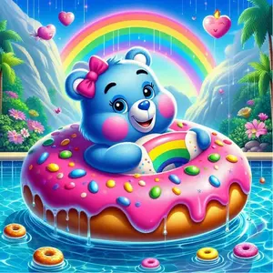 5D DIY Full Drill Round Diamond Painting - Diamond Art Kit Rainbow, Blue Bear, Donut. Mosaic, Canvas - DIY Decorative Painting, Home Wall Decoration, Suitable for Halloween and Christmas, Birthday and Anniversary Gifts.