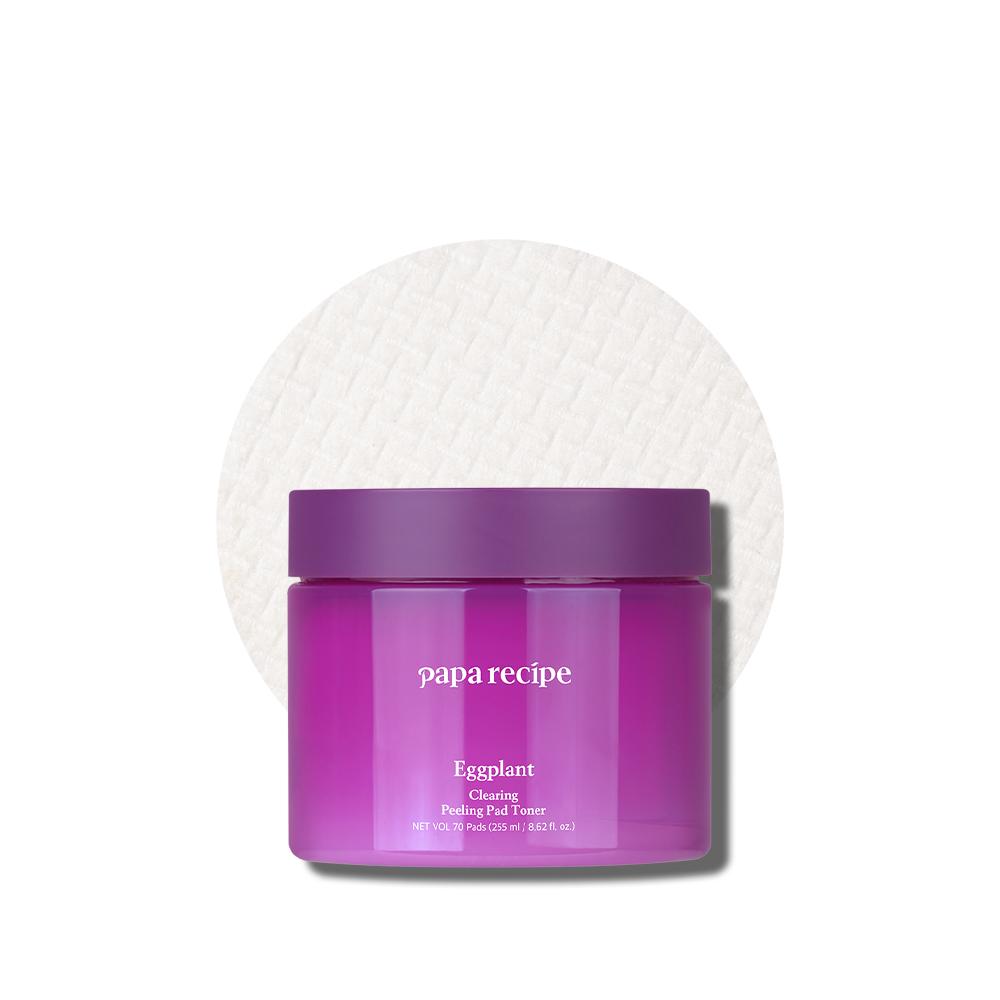 Papa Recipe Eggplant Clearing Peeling Pad Toner - Balance Hydrate with AHA BHA PHA for Smoother Healthier Skin - Gentle Vegan Dual Sided Pads for Exfoliation and Pore Care