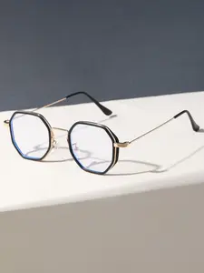 Men's Metal Full Frame Classic Retro Fashion Decorative Lens Eyeglasses, Stylish Polygonal Metal Frame School Style Glasses, Suitable for Business Commute Daily Casual Wear, Trendy Casual Frames