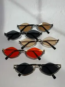 Half Frame Metal Geometric Pattern Sunglasses, Casual Boho Vintage Style, Cute Sexy Street Fashion, All Season PC Lenses