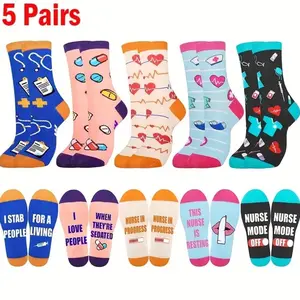 Medical Theme Socks Set 5 Pairs with Fun Designs & Quotes for Enthusiasts Graphics Illustrations  Ideal Gift for Medical Professionals Menswear Man