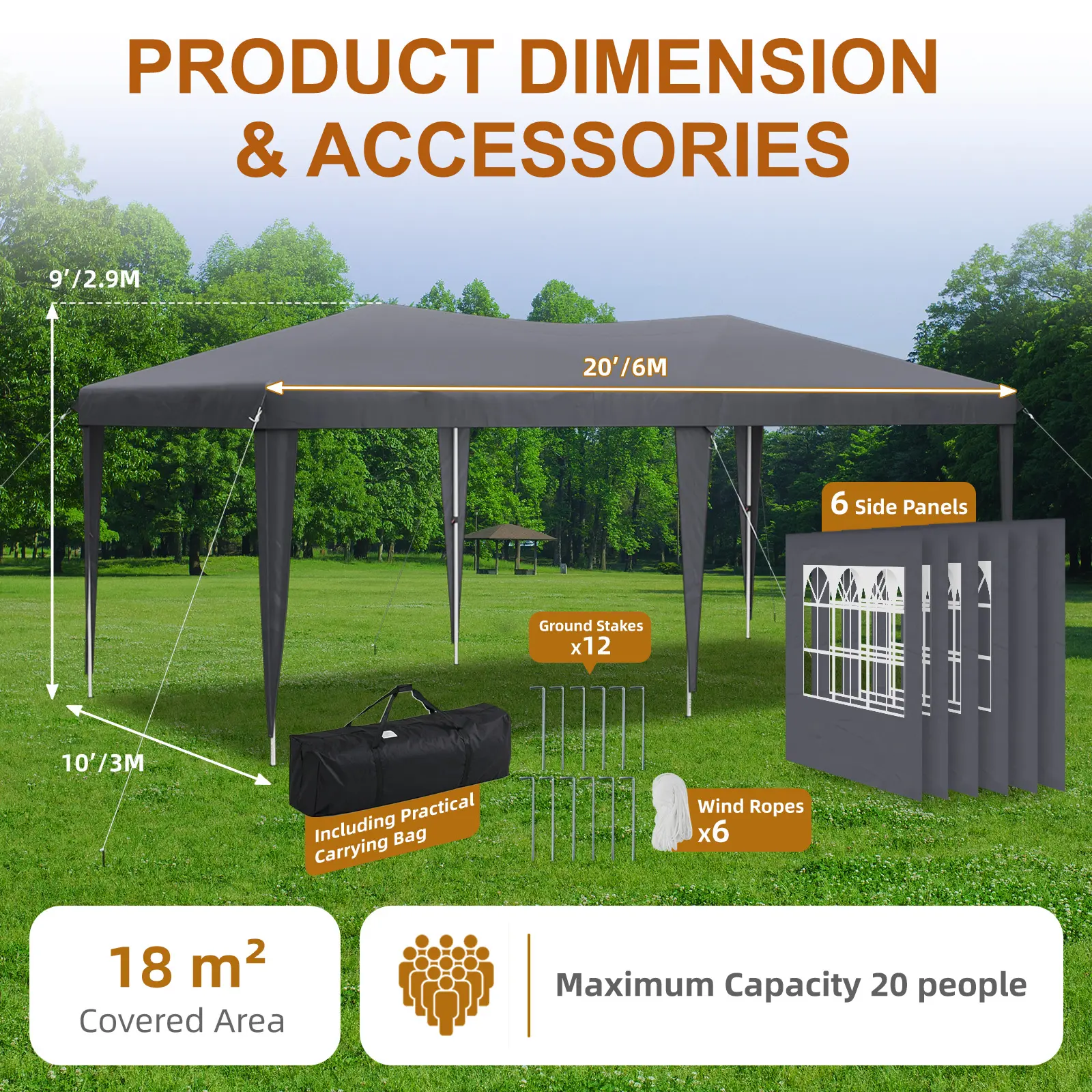 Grey/10x20 with 6 Sidewalls 