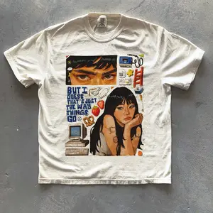 Men's Short-Sleeve Round Neck Indie Pop Print Tee - Basic Loose Unisex Cotton-Polyester Casual Top, 90s Retro Vintage Music Fan Menswear Shirt