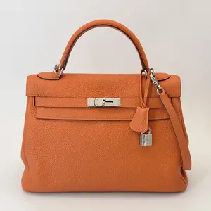 Pre-owned HERMÈS clemence Crossbody Bags Hermes Orange Kelly 32 Leather Bag