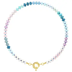 KissYan Beaded Gemstone Necklace for Women, Colorful Boho Bead Choker Necklace Natural Stone Freshwater Pearl Surfer Beach Necklace 14K Gold Plated Summer Handmade Jewelry & Jewelry for Christmas Gifts