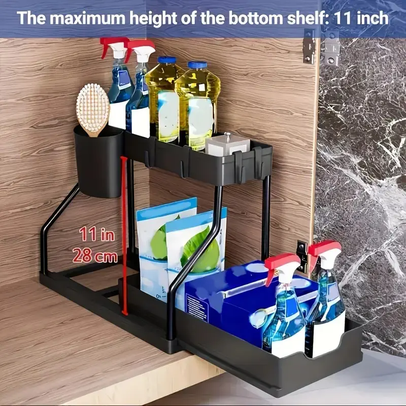 Under Sink Storage Rack, 2-Layer Pull-Out Storage Rack, Durable Large-Capacity Drawer Organizer, Home Organizer for Kitchen & Bathroom, Bathroom Organizer Supplies, Bathroom Organizing Accessories, Bathroom Accessory
