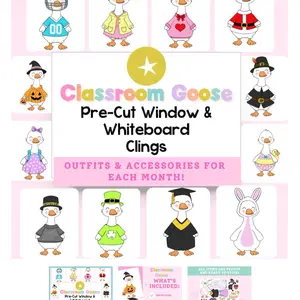 Silly goose Clings Window and Whiteboard Clings for Classrooms, Year-round outfits and accessories, pre-cut- Offices No Residue Removable and Reusable Peel and Stick Decor Window Stickers