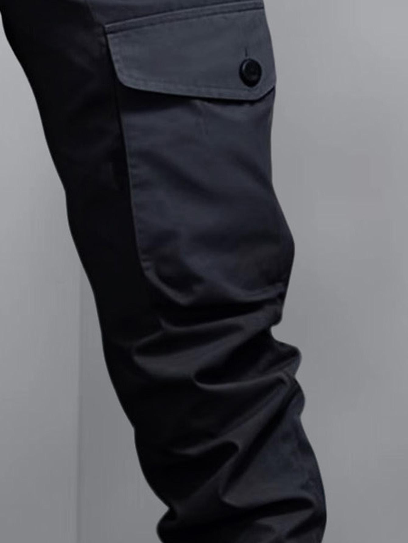 Men’s jogger cargo pants, available in packs of 1 or 2; multi-pocket casual pants, slim fit with drawstring, functional long pants