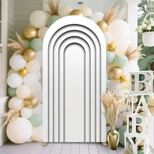6.5ft Double Sided Minimal Line Arch Cover Stretch Spandex Arched Backdrop White Layered Arch Pattern Photo Background for Neutral Boho Baby Shower Birthday Party Photo Booth Decorations