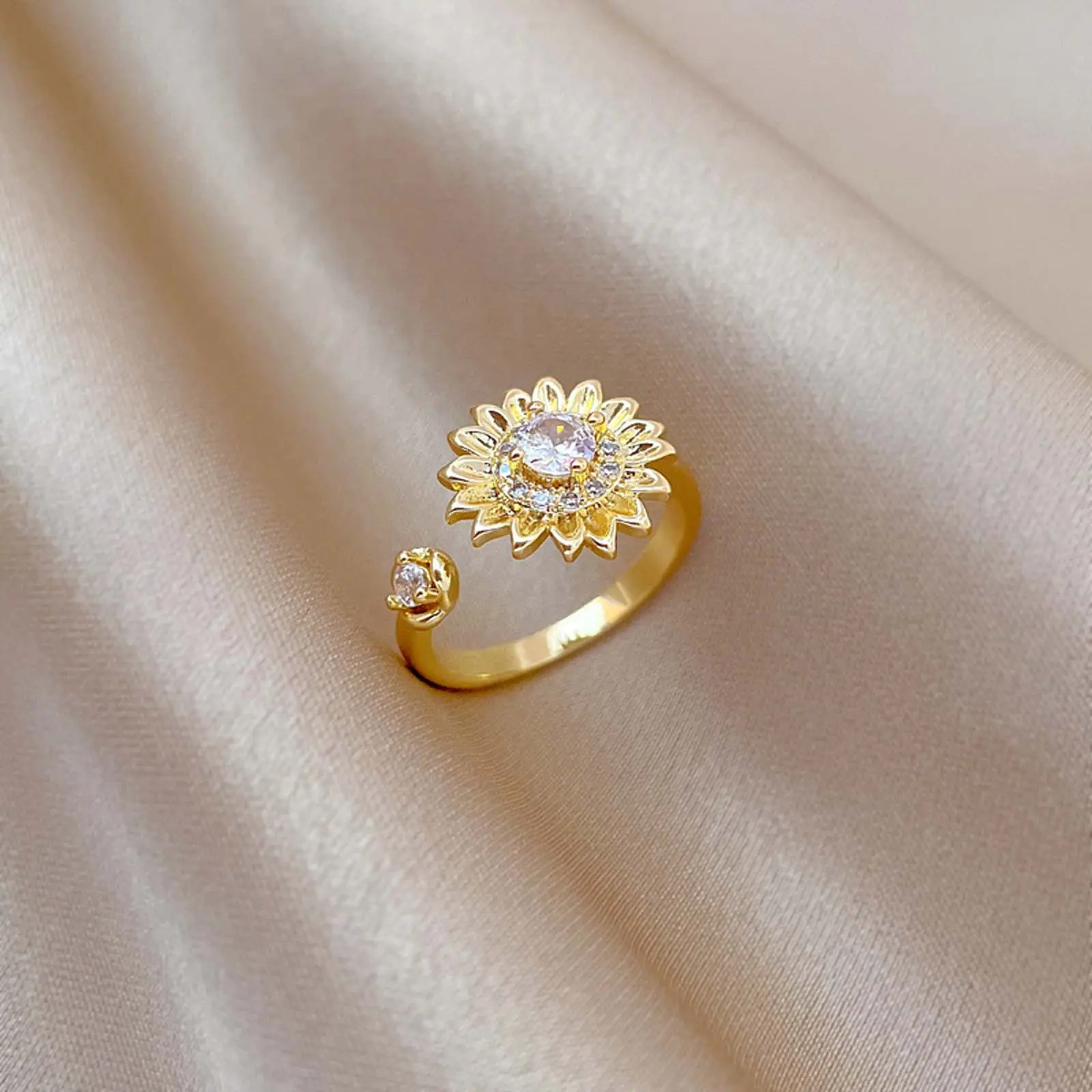 Sunflower Flower Ring Adjustable Womens Personalized Jewelry for Everyday Sunflower Flower Ring Adjustable Womens Personalized Jewelry for Everyday