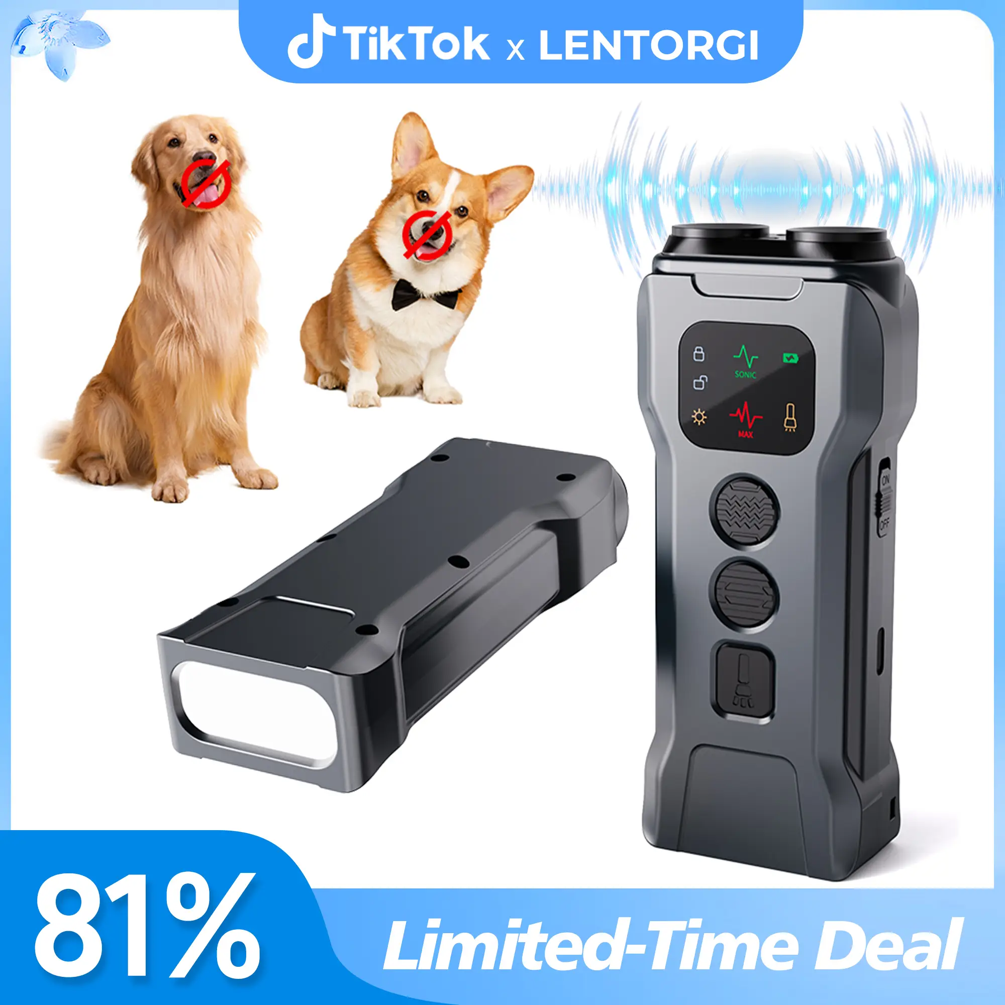 【Lentorgi】 Ultrasonic Dog Bark Deterrent Device – Anti Barking Device for Dogs, Safe & Humane Dog Training Tool to Stop Barking, Indoor & Outdoor Use,