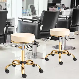 summervibes White Gold Electroplated Technician Stool, Half PU Leather, 150kg Load, Nylon Wheels, Disassemblable 280mm Five-Star Base