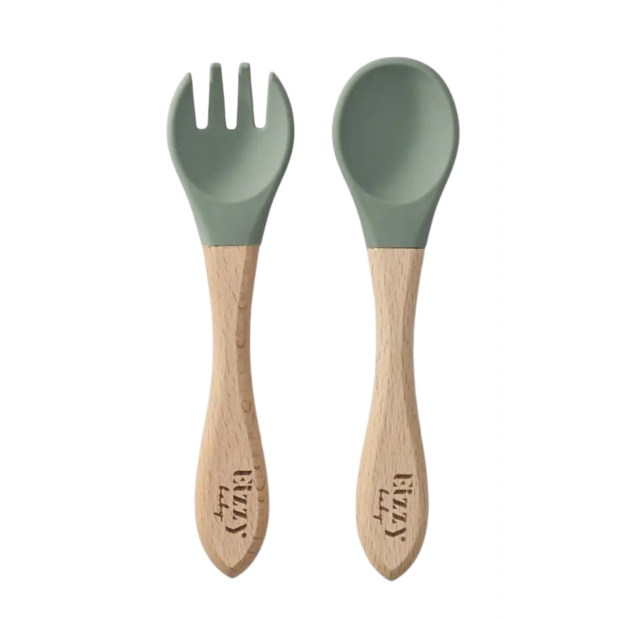 Bamboo Spoon and Fork Set (Sage)
