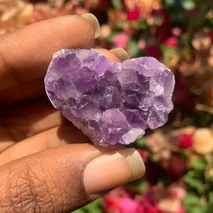 Natural Amethyst Crystal Heart Geode Carving