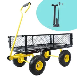 880LBS Heavy Duty Metal Garden Wagon • Removable Mesh Sides  Flatbed Convertible • 2-in-1 Handle • 10in Tires • Farm/Yard Hauling Cart