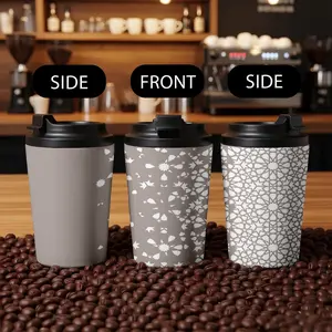 12oz Stainless Steel Coffee Mug with Lid, Geometric Print Design, Vacuum Insulated Travel Cup for Camping Office Outdoor