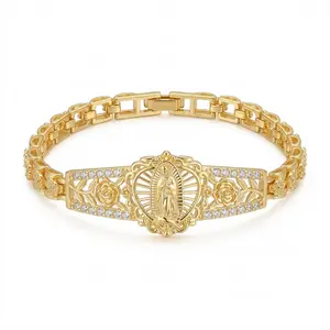 Women's gold-plated bracelet, fashionable jewelry, exquisite stainless steel cubic zirconia baptismal Virgin Mary bracelet, a perfect gift for her.