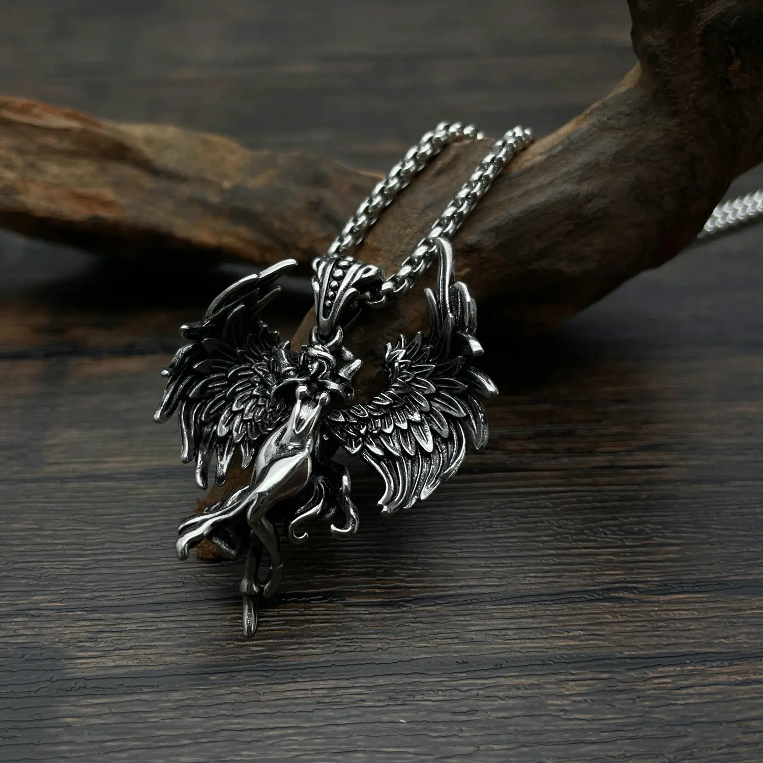 Unisex Demon-Angel Dark Zinc Alloy Pendant Necklace - Angel Wings Necklace, Fashion OL Single-Piece Costume Jewelry Outfit Accessory, Angel-Demon, Ol Look