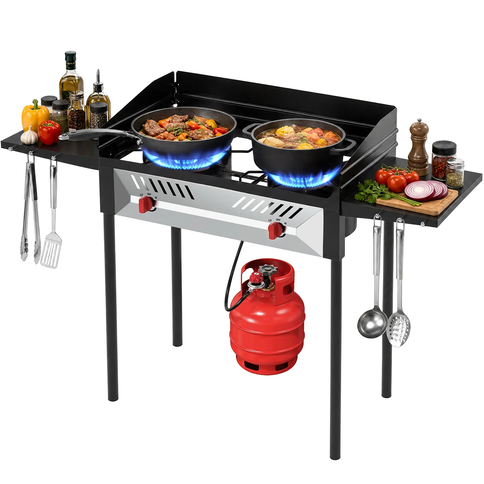 BESTFIRE 150K BTU Propane Gas Stove 2-Burner Portable Outdoor Stove with Upgraded Panel Wind Shield & Side Shelves Perfect for Camping Tailgating Backyard Cooking picnic cooker detachable leg turkey frying brewing psi regulator patio barbecue seafood boil