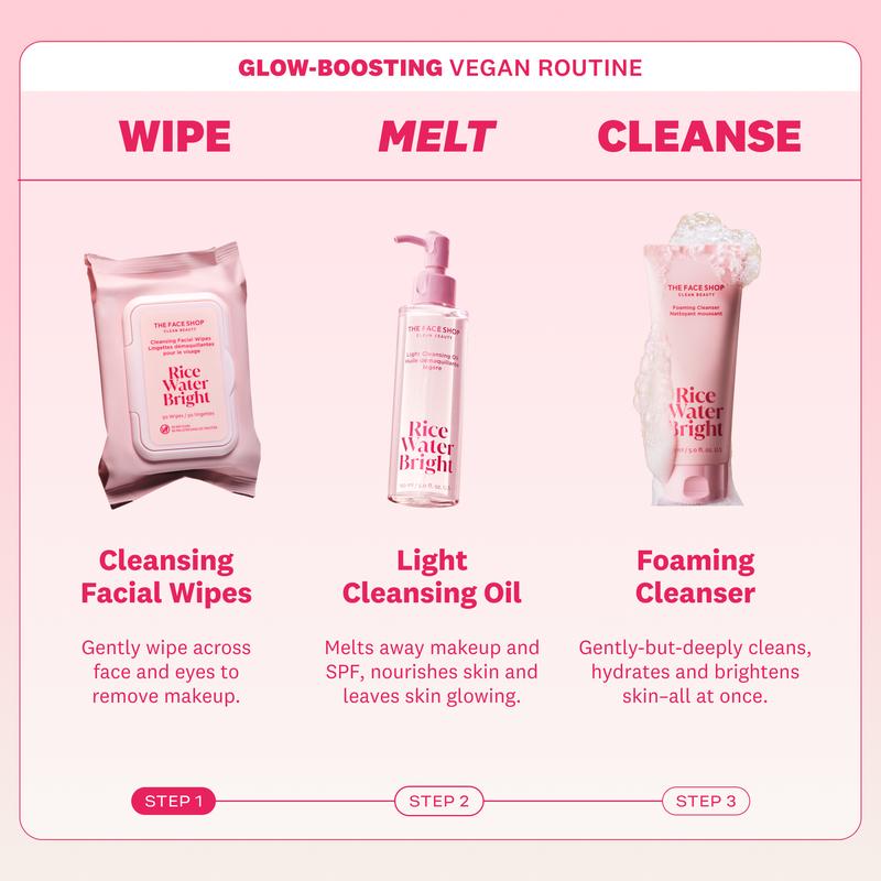 [THE FACE SHOP] Rice Water Bright Cleansing Facial Wipes 2-Pack | Gentle Vegan Makeup Remover with Rice Bran, Vitamins & Ceramide | Removes Pore-Clogging Impurities, Refreshing Daily Cleansing Milk Formula | Korean Skincare