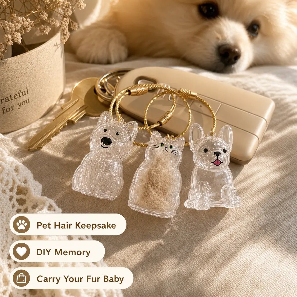 Pet Hair Keepsake Keychain Acrylic Charm DIY Memory Pendant for Dog Cat Pet Parents