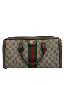 Pre-owned GUCCI Coated Canvas Crossbody Bags SUPREME MONOGRAM WEB MEDIUM OPHIDIA BOSTON BROWN