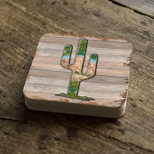 Nature Wonders 8199416C-S4 4 x 4 in. Cactus Wooden Cork Coasters Gift - Set of 4