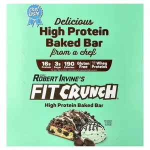 FITCRUNCH High Protein Baked Bar, Mint Chocolate Chip, 9 Bars, 1.62 oz (46 g) Each