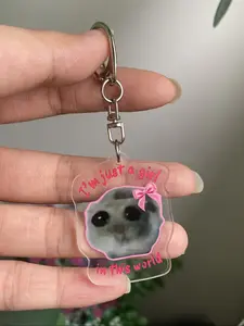 Cute Hamster Acrylic Keychain Charm, Sad Hamster Bag Pendant Gift, Unisex Backpack Decoration, Adorable Animal Accessory
