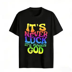 Its Never Luck Its Always God Rainbow Print Women's Graphic Tee Casual Fashion Style Cotton Crew Neck Short Sleeve Trendy T-Shirt For summer Everyday Wear rachel new outfit