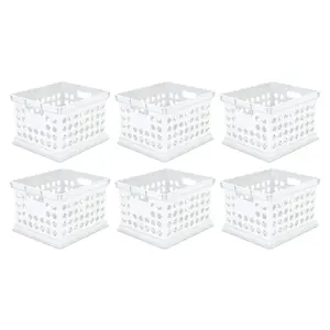 Sterilite Stackable Plastic Storage Open Crate Bin Organizer Box, White, 6-Pack
