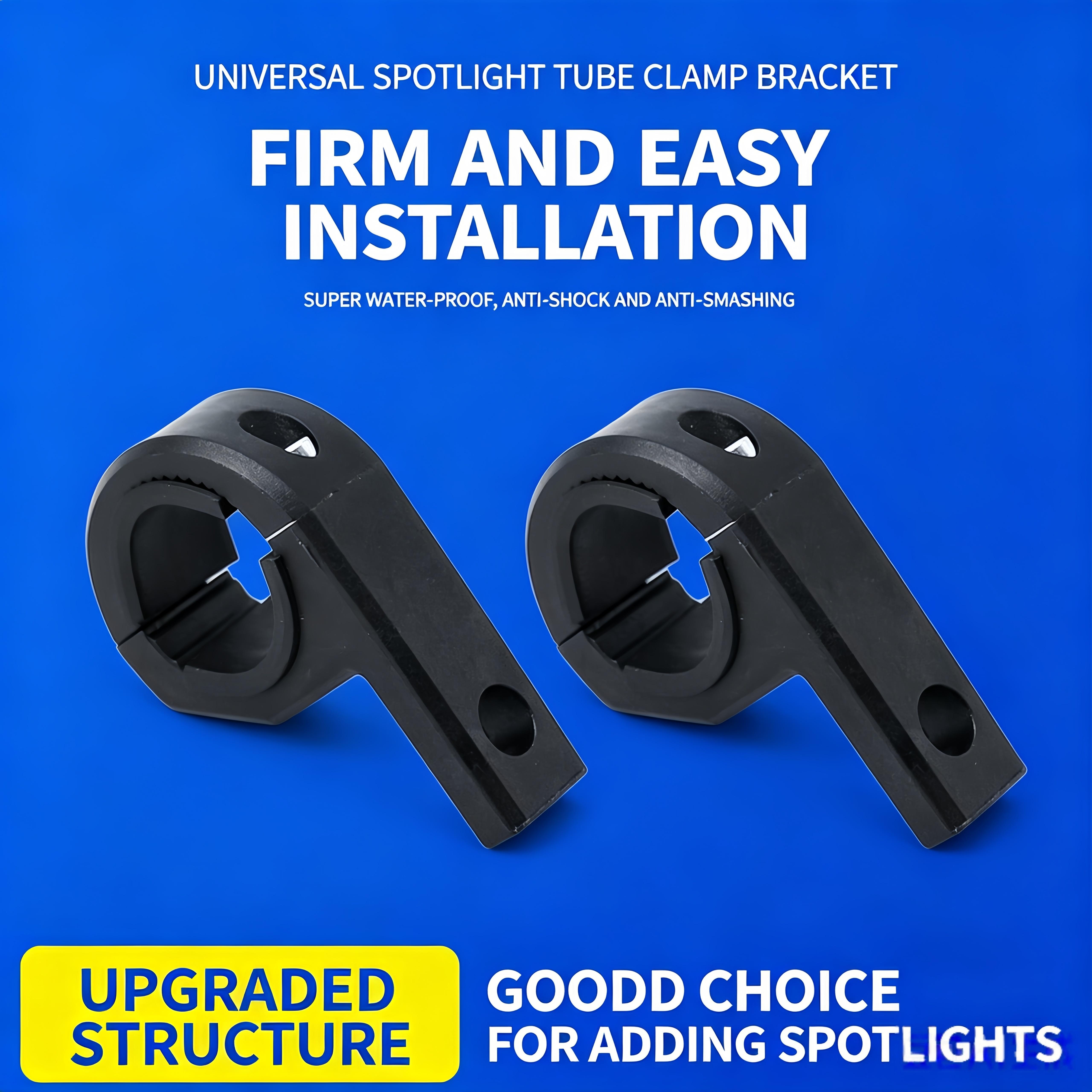 Heavy-Duty Universal Motorcycle LED Spotlight Crash Bar Clamp Brackets - Light Mounting, Bracket Mount, Anti-Scratch Thermoplastic Rubber Pads, Anti-Scratch Grip, Secure Hold for ADV/Night Rod Motorbikes with Adjustable Hood