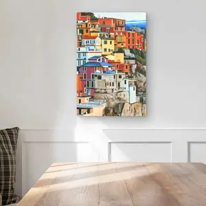 Begin Home Decor C1MP1218X263D5 12 x 18 in. Manarola Italy Hyperrealist Yellow Metal Print Wall Art - Home Decor