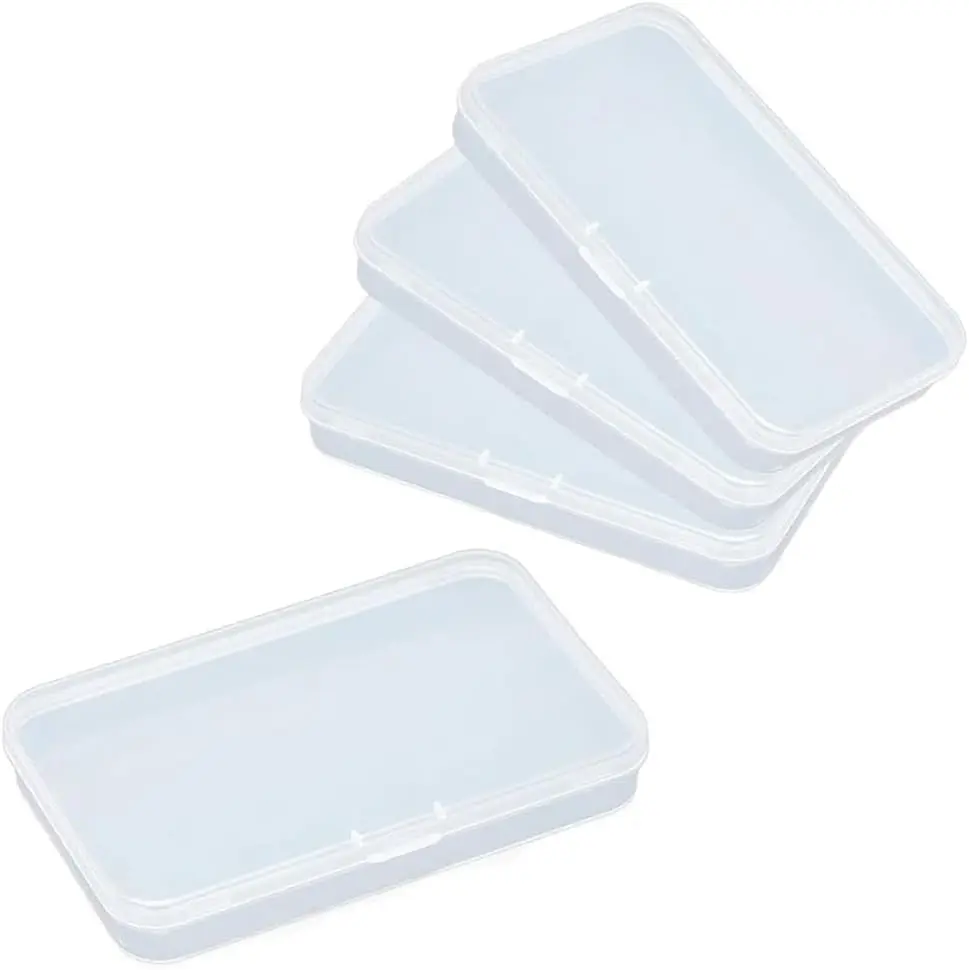 Pack of 4 Clear Polypropylene Rectangle Mini Storage Containers Box with Hinged Lid for Card,Accessories,Crafts,Learning Supplies,Screws,Drills,Battery,4.8" x 2.9" x 0.67" Accessories