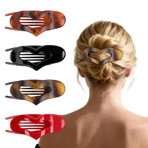 Flat Hair Claw Clips for Women,Tortoiseshell Medium Heart Hair Clips for Thick & Thin Hair- Comfortable Everyday Use for Office, Yoga, (4PCS)