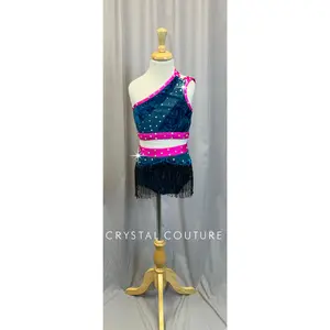 Custom Dark Teal and Hot Pink Velvet Set - Rhinestones