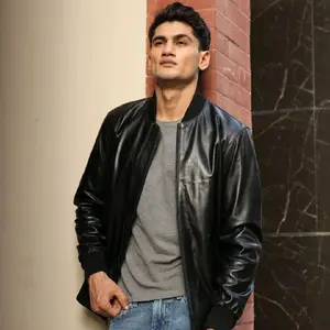 Bomber Jacket- Premium Full Grain, Lambskin, Lightweight Leather Jacket, Black. Highest Quality, Timeless Style & Unbeatable Price!