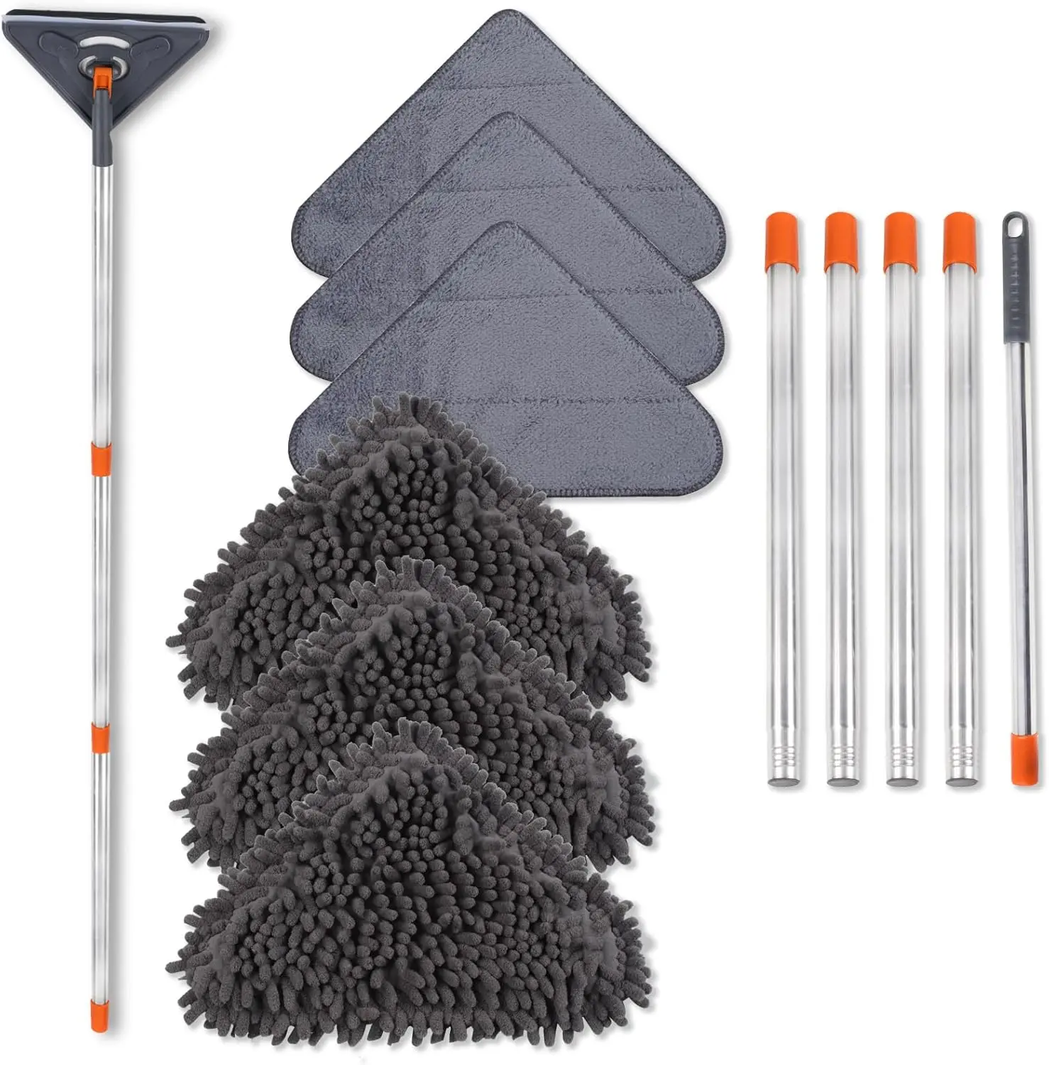 Wall Cleaner Mop Adjustable 79 Inch Long Handle 360° Swivel Head for Walls Ceilings Baseboards Windows Microfiber Chenille Pads Squeegee Cleaning Lightweight Metal Household Household Smooth
