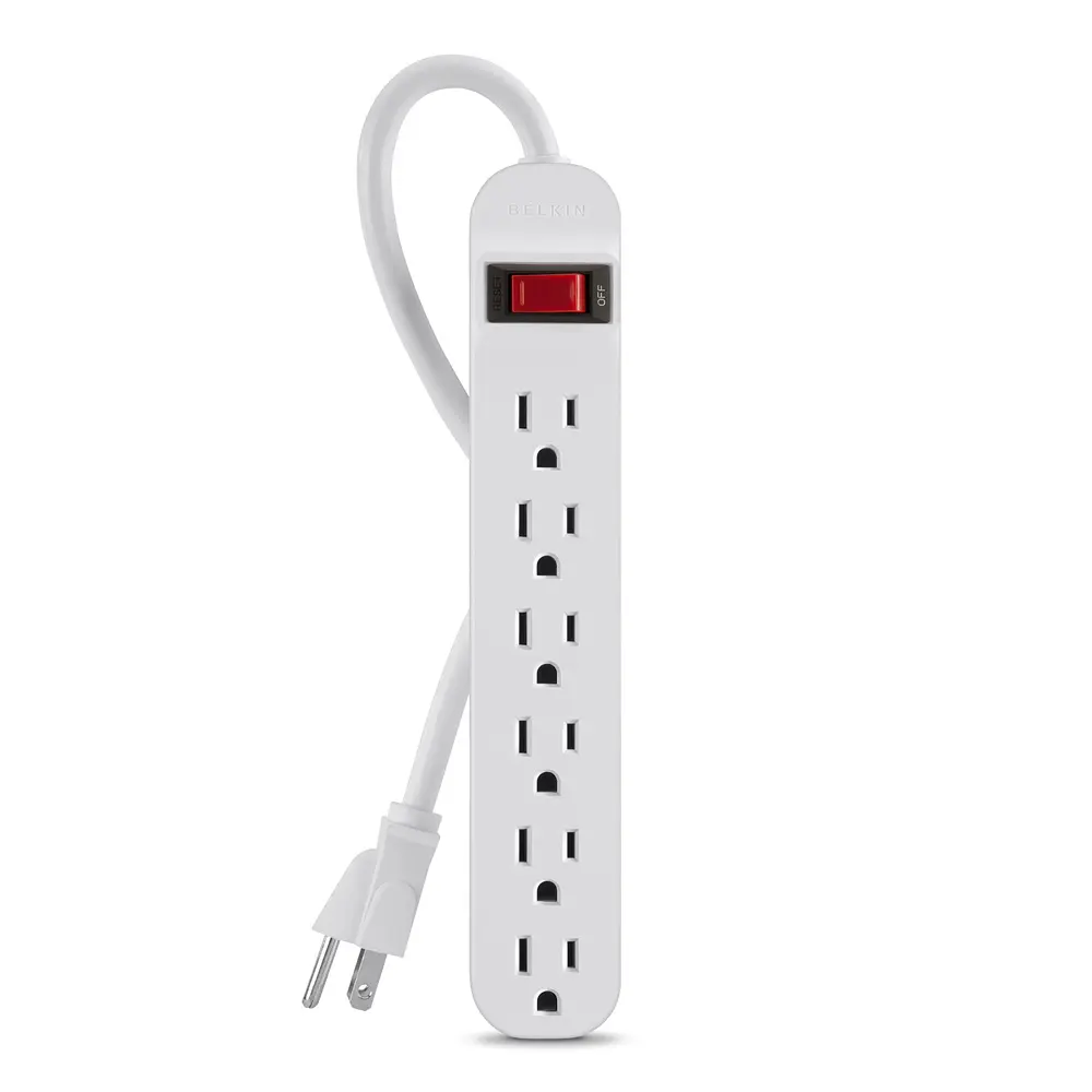 Belkin 6-Outlet Surge Protector Power Strip, 120V, 5ft Heavy-Duty Cord, On-Off Switch, Compact, Convenient, Distributes Power & Adds Protection, 6 Outlets for Daily Gear, High-Quality White Design