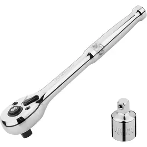 1/2 Ratchet Socket Wrench, 90-Tooth Reversible Ratchet Wrench with Adapter, Quick Release, Full Polished Ratchets, Chrome Alloy Made 1/4 inch Socket Wrench Set