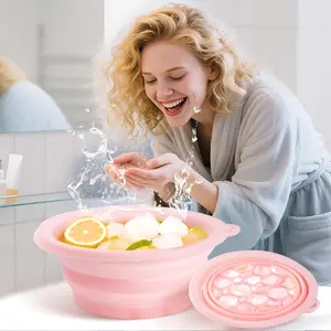 Face Bowl for Ice with Built-In Icetray, Silicone Ice Facial Foldable Washbasin,Ice Bath for Face,Facial Plunge Bowl, Face Icebath at Home, Pink