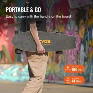 VEVOR Electric Skateboard with Remote, 13.7 Mph Top Speed 7.5 Miles Max Range Skateboard Longboard, 3 Speeds Adjustment Skateboards, Easy Carry Handle Design, Suitable for Adults Teens Beginners