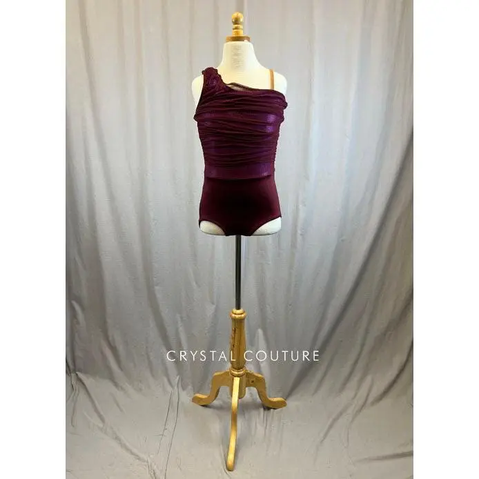 *Brand New* Burgundy mesh overlay leotard with connected fuchsia metallic top