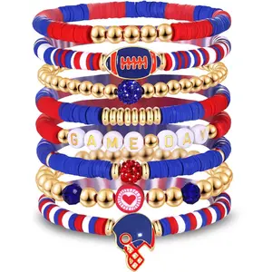 Day Bracelets for Women - Red, Black, Blue Heishi Clay Beaded Stretch Bracelets - Stackable  Charm Bracelet Bangles - Football Mom Accessories & Outfits  Gifts