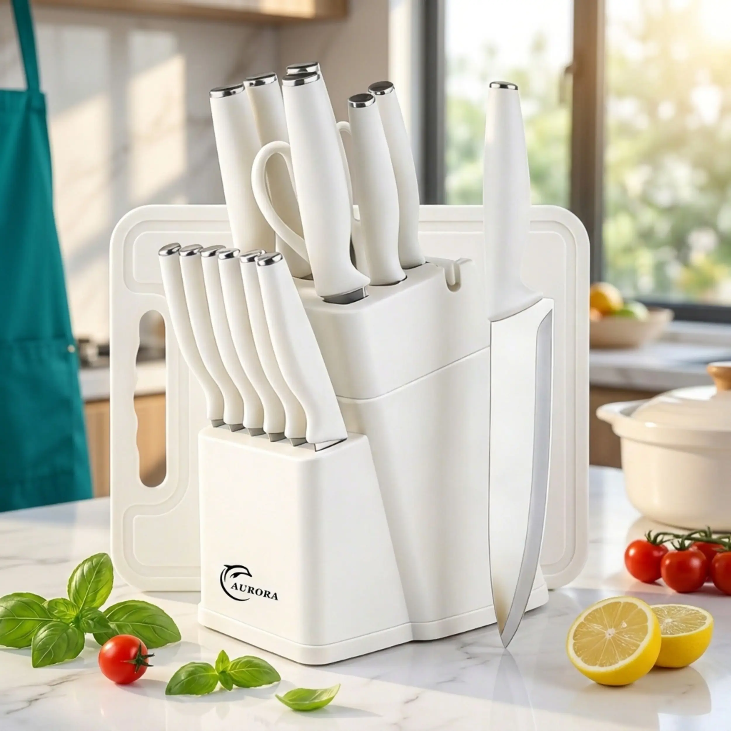 15-Piece Premium Stainless SteelKitchen Knife Block Set Built-in Sharpener, WashablePlastic Handles, Reliability - Chef's, Japanese, Meat Cleaver,Bread, Steak Blades & Scissors - Kitchenware for Home Use,Perfect Gift Set